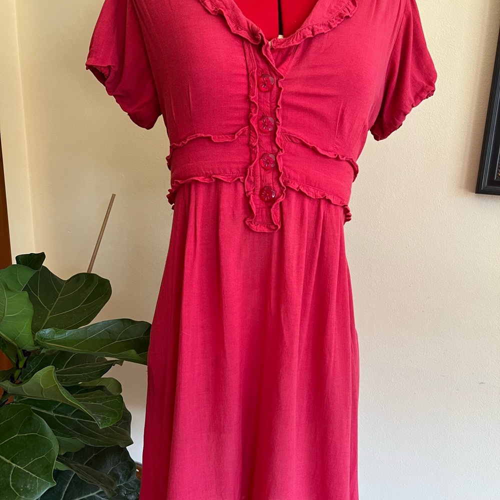 Red cotton Anthropology summery dress with gorgeous detailing.
